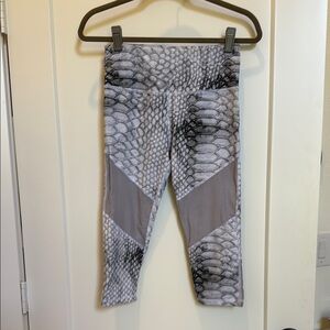 Varley Gray Snakeskin Print Leggings with Mesh Panels